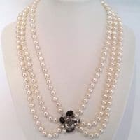 3 Row Pearl Necklace with Designer Crystal Clasp