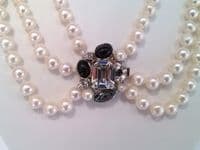 3 Row Pearl Necklace with Designer Crystal Clasp