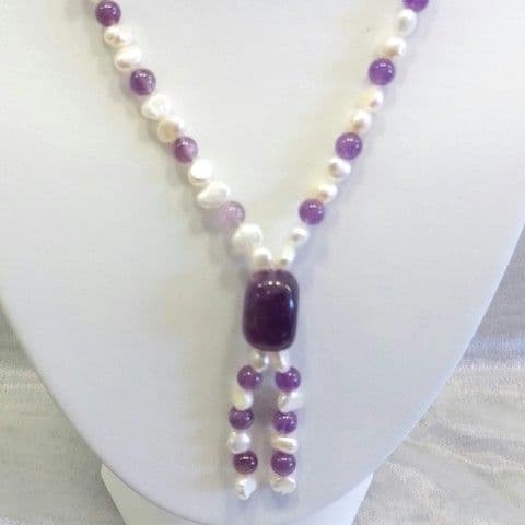 32-inch Baroque Pearls with Amethyst Pendant