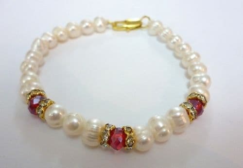 6mm pearl and crystal beads bracelet