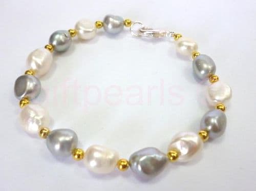 8-11mm white and grey baroque pearl bracelet