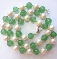 8mm Pearl and Pale Green Jade necklace