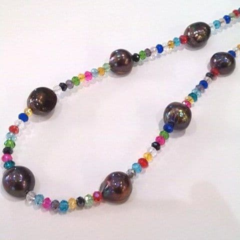 baroque pearl and crystal necklace (dark)