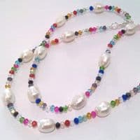 Baroque pearls on a multi-coloured crystal necklace.