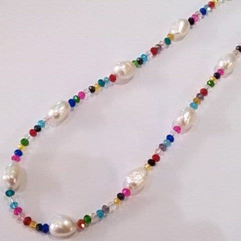 Baroque pearls on a multi-coloured crystal necklace.