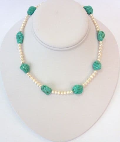 baroque turquoise and pearl necklace