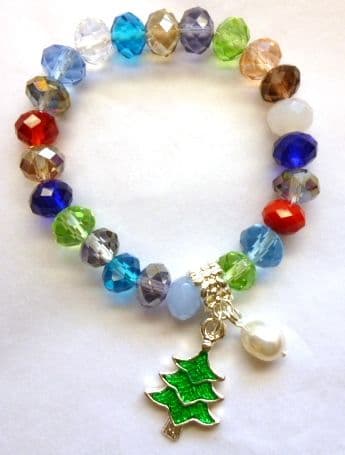 Child's Austrian Crystal Bracelet with pearl and Christmas pendant.