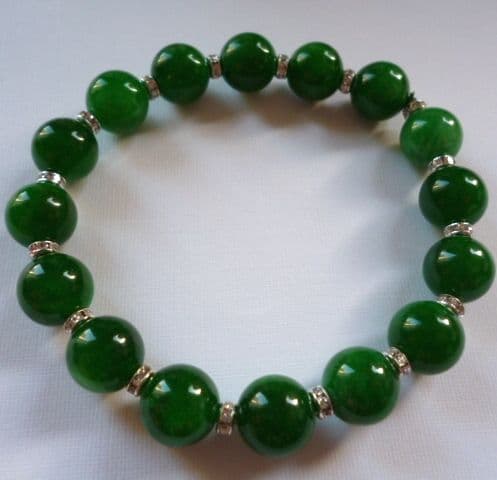 Dark Green Jade and Sparkling Crystal Bracelet