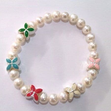 enamel flowers on a pearl bracelet OUT OF STOCK
