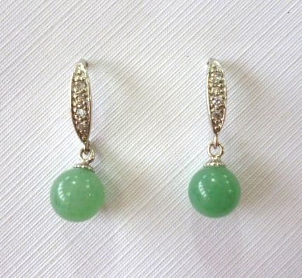 thumbnail interactive-video image 1 of Natural Hetian Jade Earrings Green Chinese Jasper Old-Type Bead 1 of 11