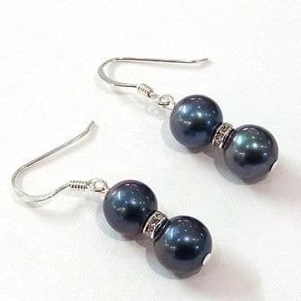 Grade A black (peacock) pearl double drop earrings