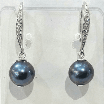 Grade A black pearl (peacock) earrings on silver hooks with CZ
