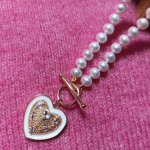Grade A Pearls with Heart Pendant