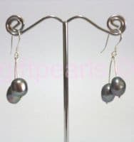 Grey-Black pearl double drop on silver hooks.