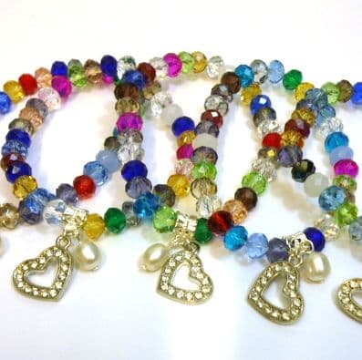 Multicoloured Austrian Crystal Bracelet with pendant pearl and heart.