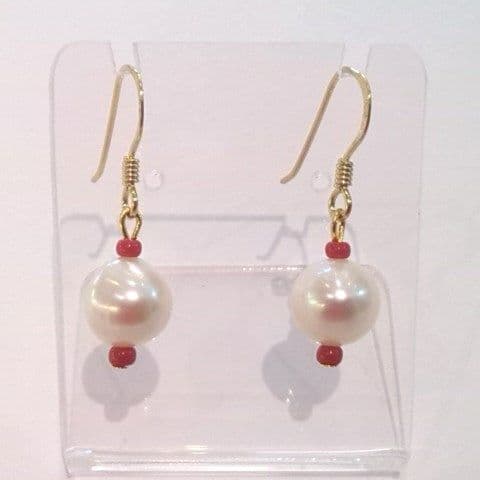 Pearl and Coral Drop ear-rings on Gold / Silver