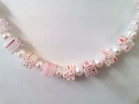 pearl and millefiori glass cube necklace (pink)