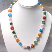pearl and multicolour millefiori glass cube necklace