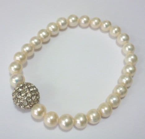 Pearl Bracelet with Shamballa Crystal Ball