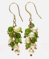 Pearls and jade cluster ear-rings on silver hooks