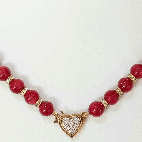 Red Coral Necklace with Sparkling Crystal Features.OUT OF STOCK
