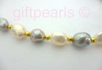 White and grey baroque pearl necklace