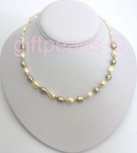White and grey baroque pearl necklace