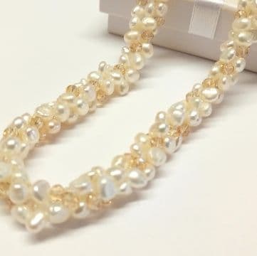White Baroque Pearls with Champagne Crystals