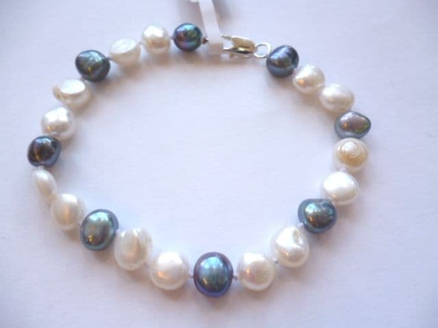 White, Ivory and Dark Grey Pearl Bracelet