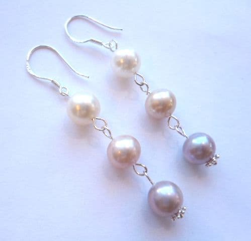 White, Pink & Lavender Pearl Drop Earrings