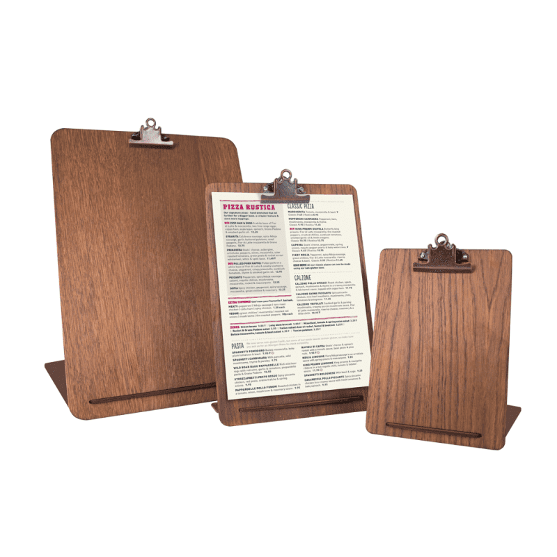 Free-Standing Dark Oak Wooden Poster Holder with Bronze Clip A4 Portrait