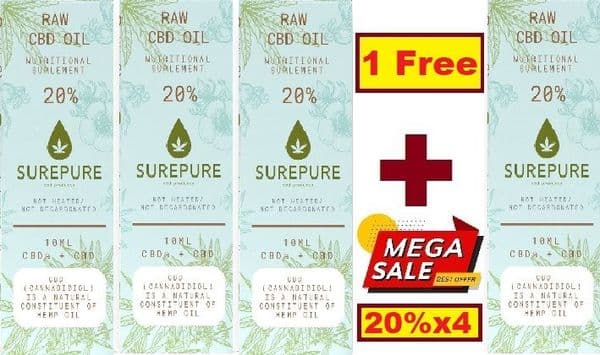 CBD Oil 2000mg Surepure (20%) x 3+1 Free + Free Delivery - Special Offer