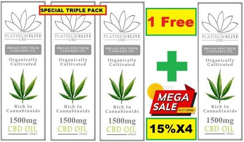Platinum Elite Cbd 1500mg (15%) Triple Pack + 1 Free + Free Royal Mail 24 Tracked