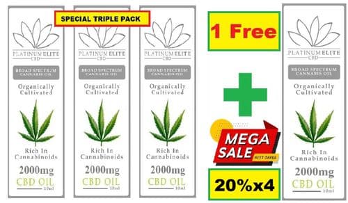 Platinum Elite Cbd 2000mg (20%) Triple Pack + 1 Free + Free Royal Mail 24 Tracked