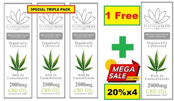 Platinum Elite Cbd 2000mg (20%) Triple Pack + 1 Free + Free Royal Mail 24 Tracked