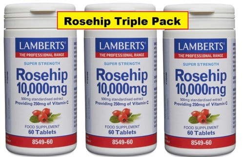 Rosehip 10000mg (Rich in Vit C) - triple pack - 60sx3=180 - 1 a day 6mth  Rsp £12.50 each