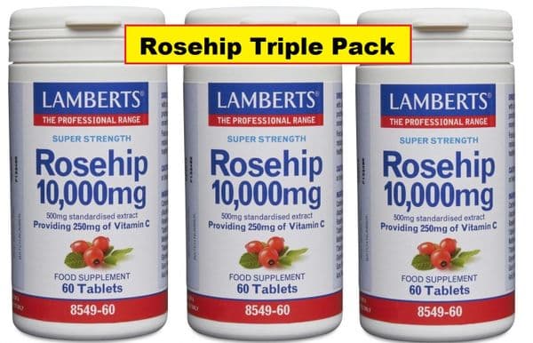 Rosehip 10000mg (Rich in Vit C) - triple pack - 60sx3=180 - 1 a day 6mth  Rsp £12.50 each