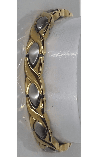 Stainless Steel Magnetic Bracelet - High Strength - narrow two tone oval style