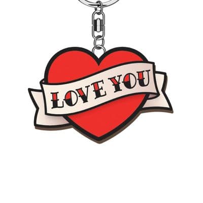Love Tattoo Wooden Keyring