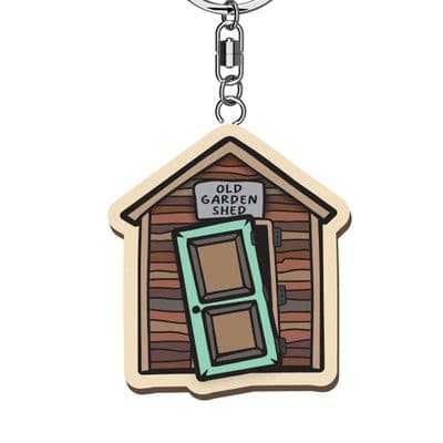 Old Garden Shed Wooden Keyring