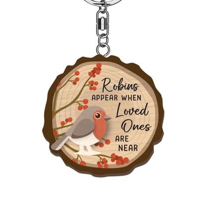 Robins Appear Wooden Keyring