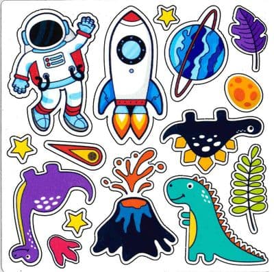 Space and Dinosaurs Wooden Sticker Sheet