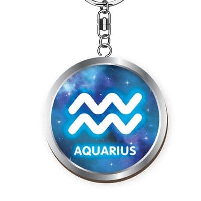 Starsign Aquarius Wooden Keyring
