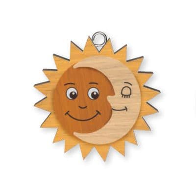 Sun and Moon Wooden Keyring