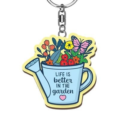 Watering Can Wooden Keyring