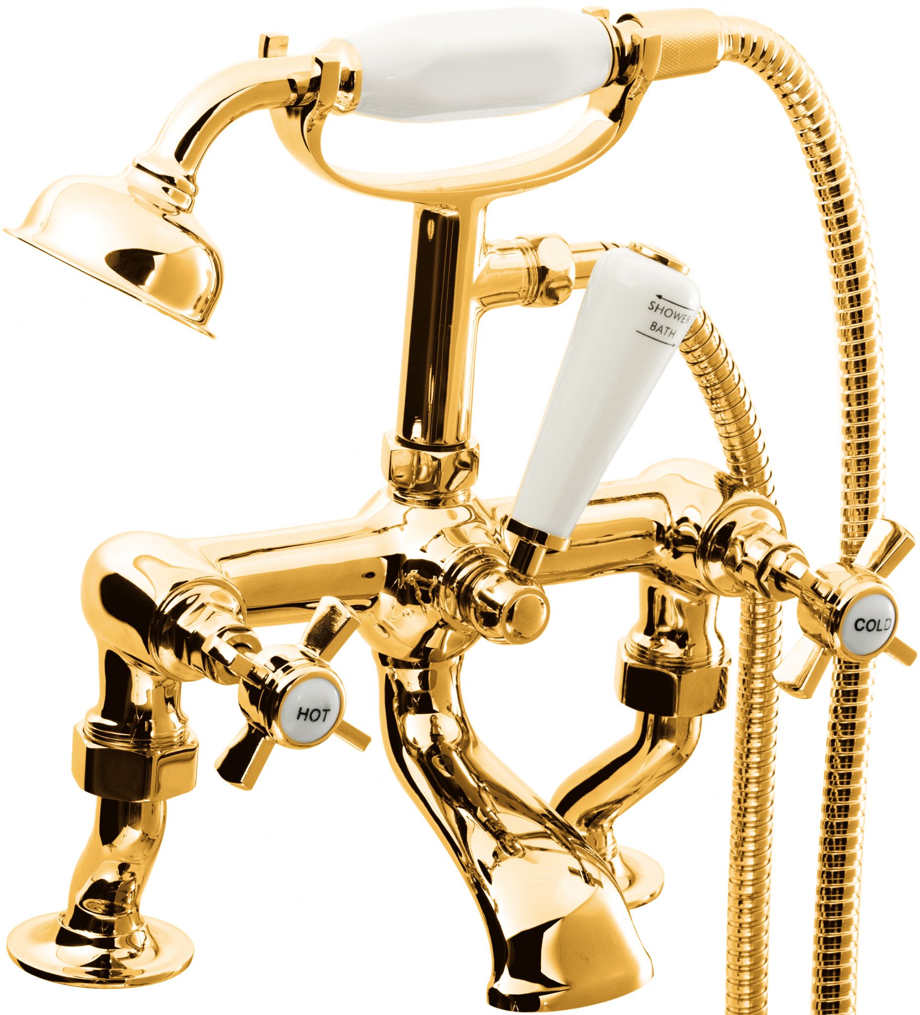DoratO Prima Cranked Bath Shower Mixer in 24ct Gold