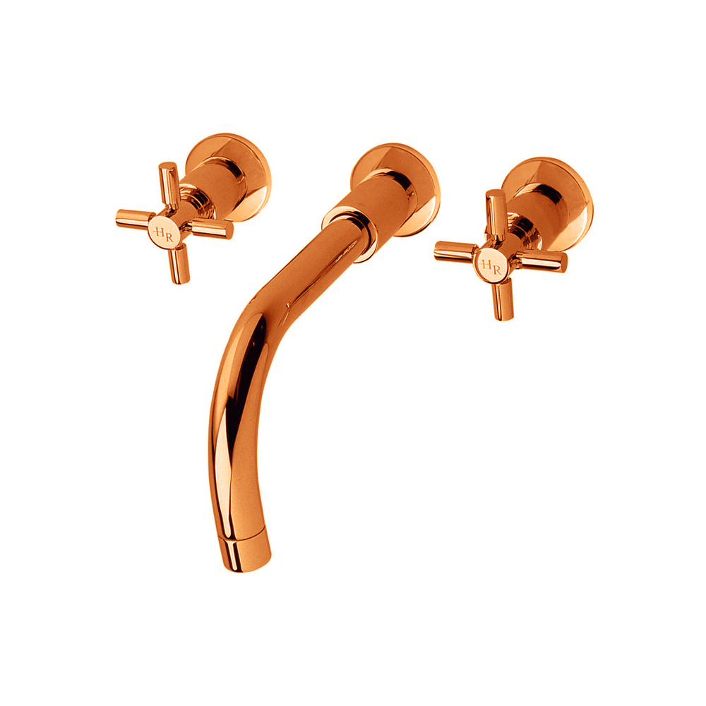 Hudson Reed Tec Crosshead 3 Hole Wall Mounted Basin Mixer in DoratO Rose Gold
