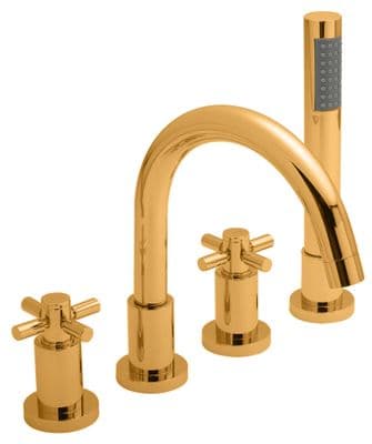 Hudson Reed Tec Crosshead 4 Hole Bath Shower Mixer in DoratO 24ct Gold