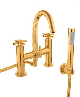 Hudson Reed Tec Crosshead Deck Mounted Bath Shower Mixer in DoratO 24ct Gold