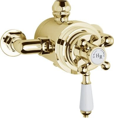 Hudson Reed Traditional Twin Exposed Thermostatic Shower Valve 24ct Gold plated